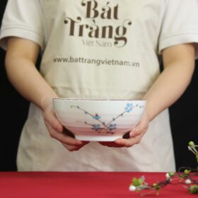 Bát tô nông men trắng họa tiết đào xanh BĐ-20