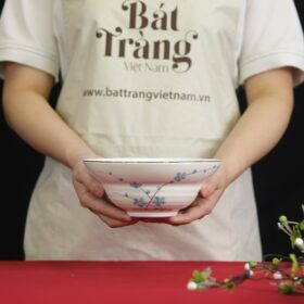Bát tô yêu men trắng Bát Tràng họa tiết đào xanh BĐ-27