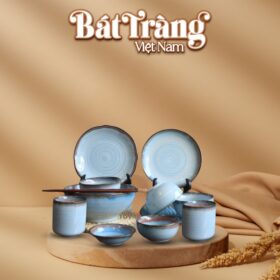 Bộ bàn ăn Bát Tràng 11 món men hoả biến xanh dương BĐ-43