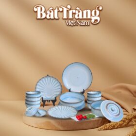 Bộ bát đĩa Bát Tràng 17 món men xanh hoả biến BĐ-33