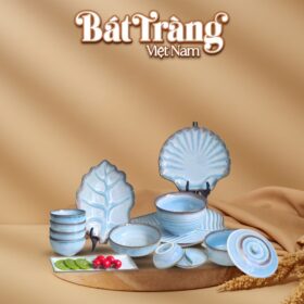 Bộ bát đĩa gốm sứ men hoả biến xanh dương 13 món BĐ-36