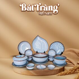 Bộ bát đĩa hoả biến Bát Tràng men xanh ngọc 19 món BĐ-37