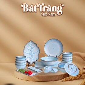 Bộ bát đĩa gốm sứ men hoả biến xanh dương 17 món BĐ-35