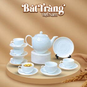 Bộ trà sứ in logo men trắng Minh Long BT-QT76