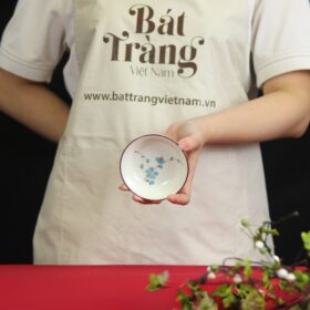 Chén muối men trắng Bát Tràng họa tiết hoa đào xanh BĐ-11