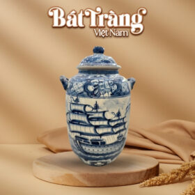 Chum đựng rượu sứ men lam Bát Tràng vẽ thuận buồm xuôi gió BT-CR30