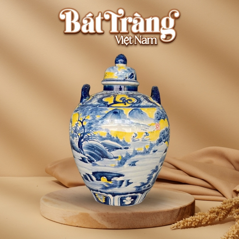 Chum rượu men màu Bát Tràng vẽ cảnh sơn thủy hữu tình BT-CR15