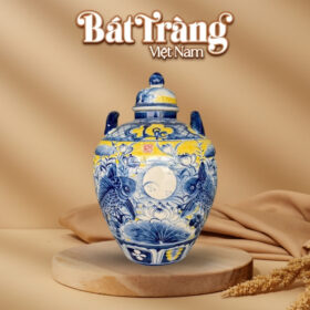 Chum sứ ngâm rượu men màu Bát Tràng vẽ Lý Ngư Vọng Nguyệt BT-CR25