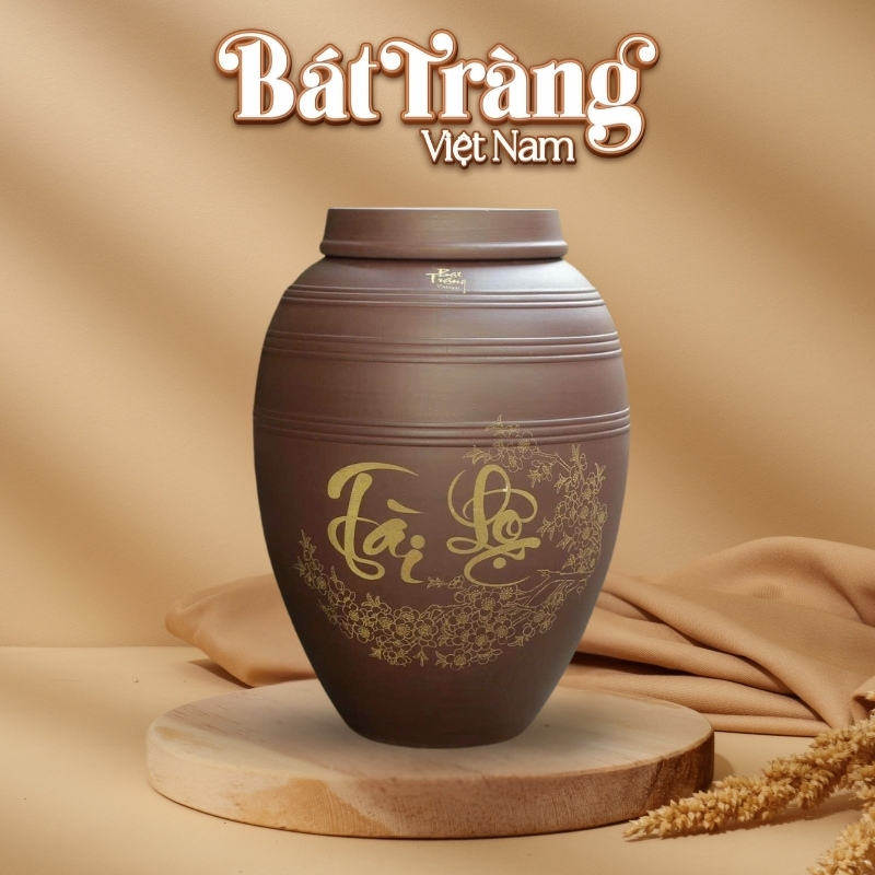 Chum sành ngâm rượu Bát Tràng họa tiết Tài Lộc BT-CR05