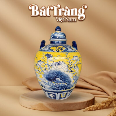 Chum sứ ngâm rượu men màu Bát Tràng vẽ tay hoa sen BT-CR18