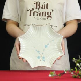 Đĩa sao men trắng Bát Tràng họa tiết đào xanh BĐ-21
