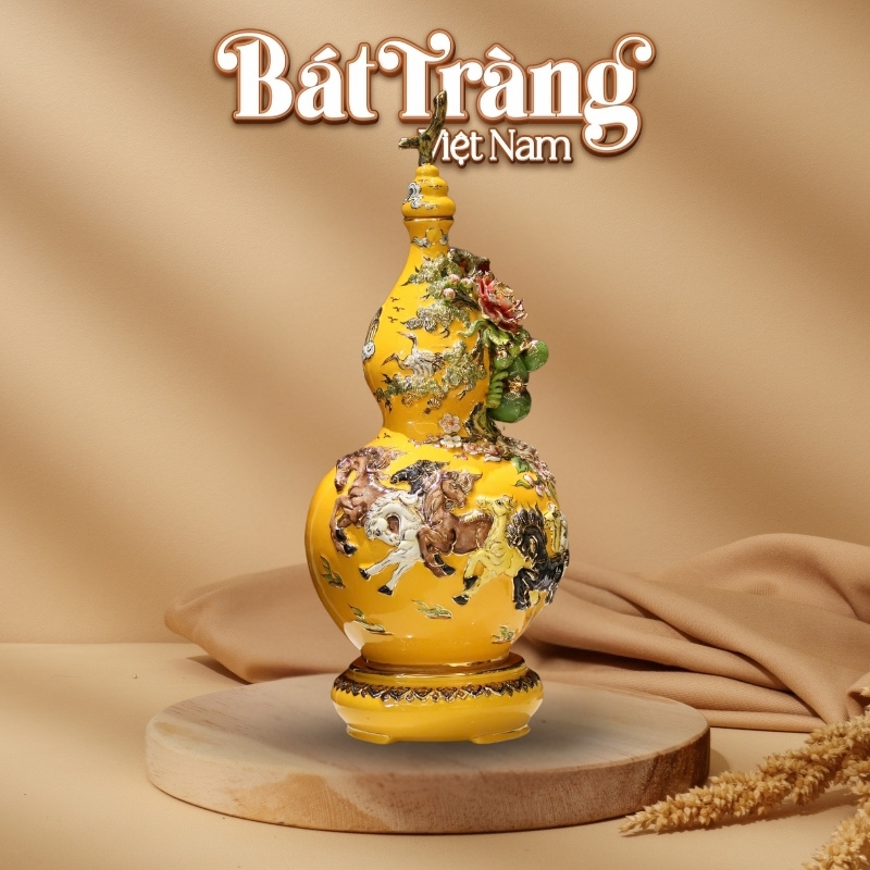 Hồ lô gốm sứ Bát Tràng màu vàng Mã Đáo Thành Công BT-HL07