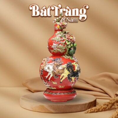 Hồ lô gốm sứ Bát Tràng Thuận Buồm Vạn Lộc màu đỏ BT-HL03