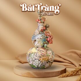 Hồ lô Bát Tràng Việt Nam Kim Ngư Phú Quý màu men loang BT-HL13