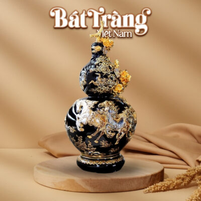Hồ lô gốm sứ Bát Tràng xanh coban Mã Đáo Thành Công BT-HL06
