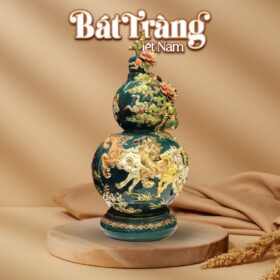 Hồ lô gốm sứ Bát Tràng màu xanh lá Bát Mã Hồng Lộc BT-HL04