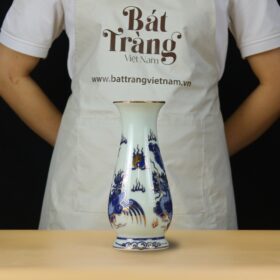 Lọ hoa thờ men lam Bát Tràng họa tiết rồng vẽ vàng BT-ĐT98