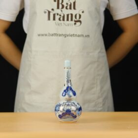 Nậm rượu thờ men lam vẽ vàng họa tiết hoa sen BT-ĐT72