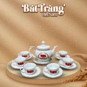 Ấm trà in logo quà tặng đại hội kẻ chỉ vàng dáng đài cát BT-QT95