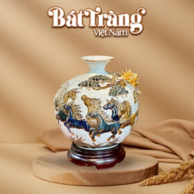 Bình hút lộc Bát Tràng men sứ trắng đắp nổi vẽ vàng mã đáo thành công BT-BHL68