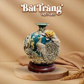 Bình hút lộc Bát Tràng men xanh ngọc lục bảo đắp nổi công hoa phú quý BT-BHL78
