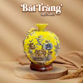 Bình hút lộc Bát Tràng họa tiết phú quý vạn niên men vàng đắp nổi vẽ vàng BT-BHL63