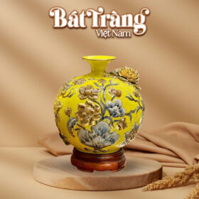 Bình hút lộc Bát Tràng men vàng đắp nổi vẽ vàng phú quý vạn niên BT-BHL62