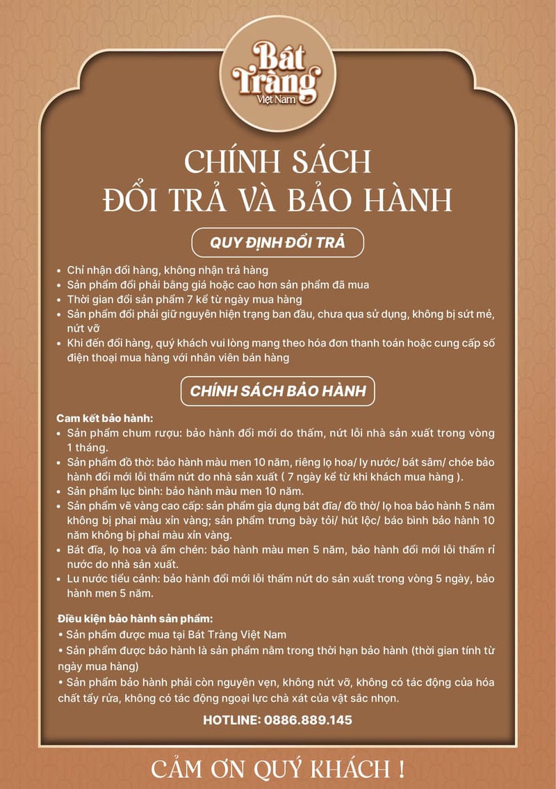 Chính sách bảo hành Bát Tràng Việt Nam