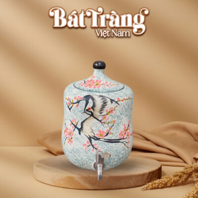 Bình đựng nước Bát Tràng dáng đu đủ vẽ đào điểu dung tích 6 lít BT-BN07