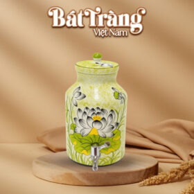 Bình đựng nước Bát Tràng Việt Nam dáng trụ vẽ tay hoa sen BT-BN01