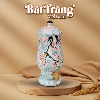 Bình nước gốm Bát Tràng dung tích 3 lít vẽ đào điểu dáng ly BT-BN09