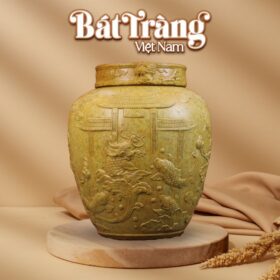 Chum rượu gốm sứ Bát Tràng 50L men nâu vàng đất – Họa tiết "Cá Chép Vượt Vũ Môn" đắp nổi BT-CR35