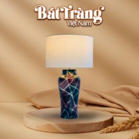 Đèn bàn Bát Tràng Việt Nam cao 64cm màu xanh tím BT-DN09