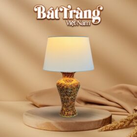 Đèn bàn để ngủ gốm Bát Tràng màu vàng nâu cao 50cm BT-DN08