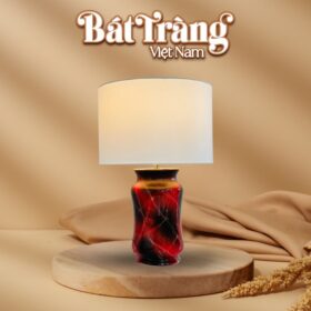 Đèn bàn để ngủ gốm sứ Bát Tràng cao 56cm màu đỏ sẫm BT-DN05