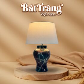 Đèn bàn để ngủ gốm sứ Bát Tràng cao 52cm màu xanh tím BT-DN12