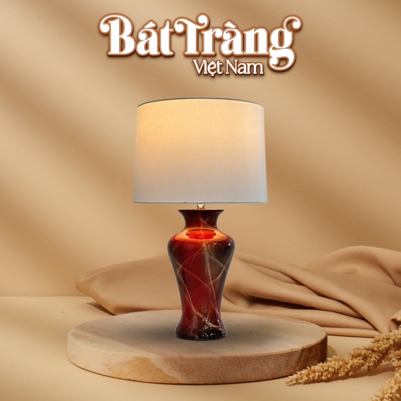 Đèn ngủ gốm sứ Bát Tràng màu đỏ loang cao 52cm BT-DN11