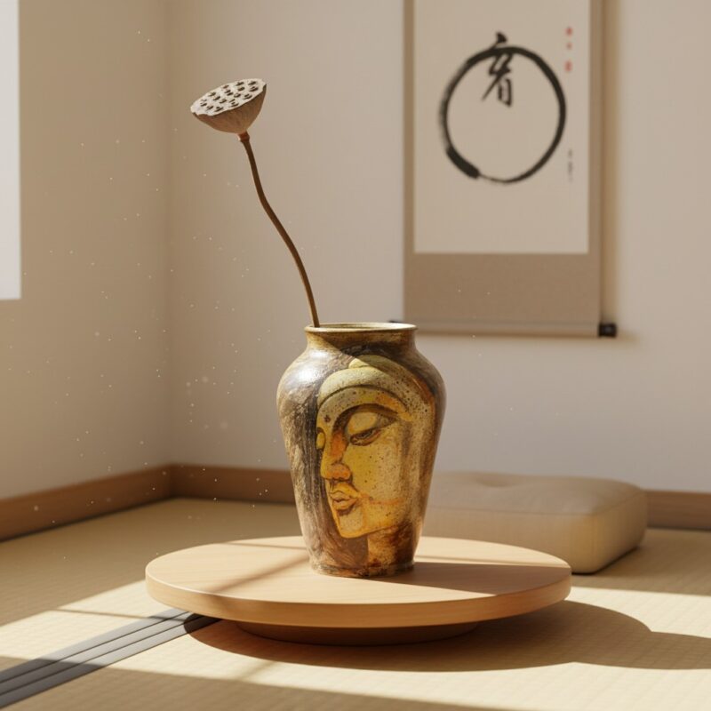A serene meditation corner with the hand-painte...