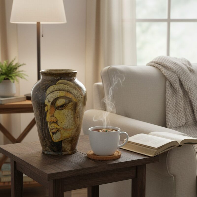 The spiritual ceramic vase subtly integrated in...