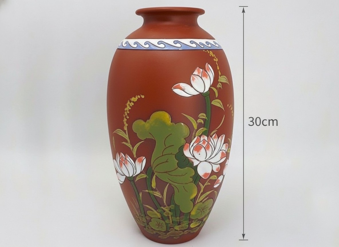 Kích thước Bình Hoa Gốm Hoa Sen Cổ Điển Vẽ Tay