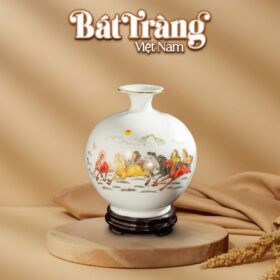 Bình Hút Lộc Gốm Sứ Bát Tràng Vẽ Mã Đáo Thành Công & Sơn Thủy Hữu Tình Men Trắng Cao Cấp