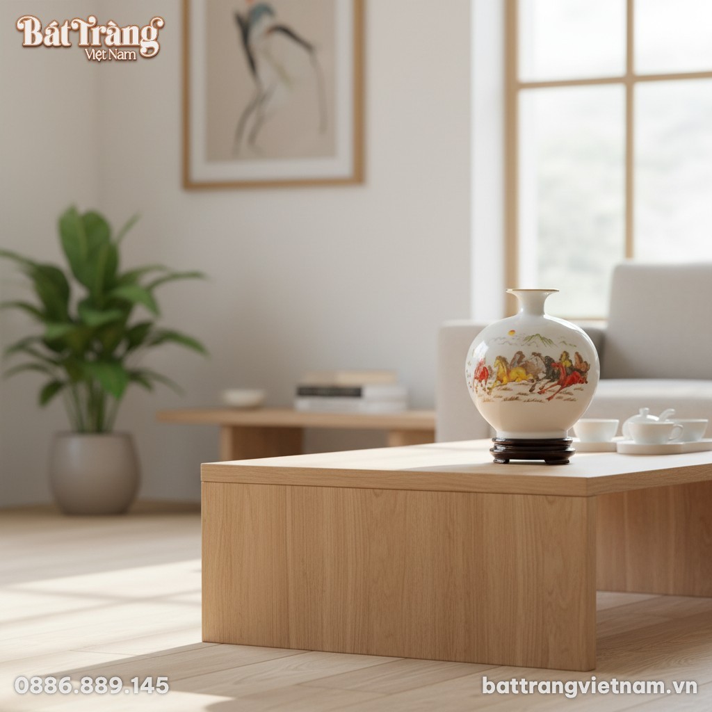 Bình Hút Lộc gốm sứ Bát Tràng cao 25cm đặt trên...