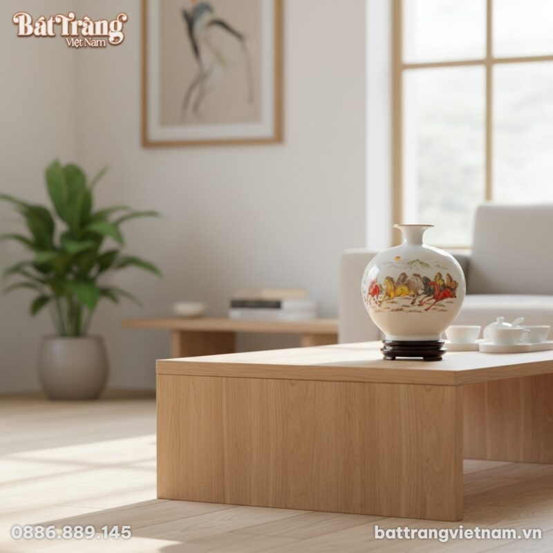 Bình Hút Lộc gốm sứ Bát Tràng cao 25cm đặt trên... Bình Hút Lộc gốm sứ Bát Tràng cao 25cm đặt trên...