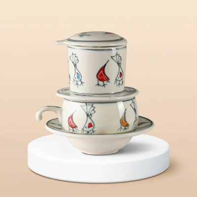 Bộ Phin Cà Phê Gốm Sứ Bát Tràng Vẽ Tay Họa Tiết Chim Cá Dân Gian - Ảnh đại diện