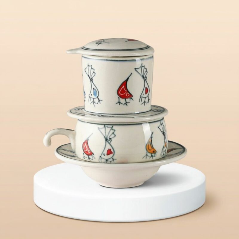Bộ Phin Cà Phê Gốm Sứ Bát Tràng Vẽ Tay Họa Tiết Chim Cá Dân Gian - Ảnh đại diện