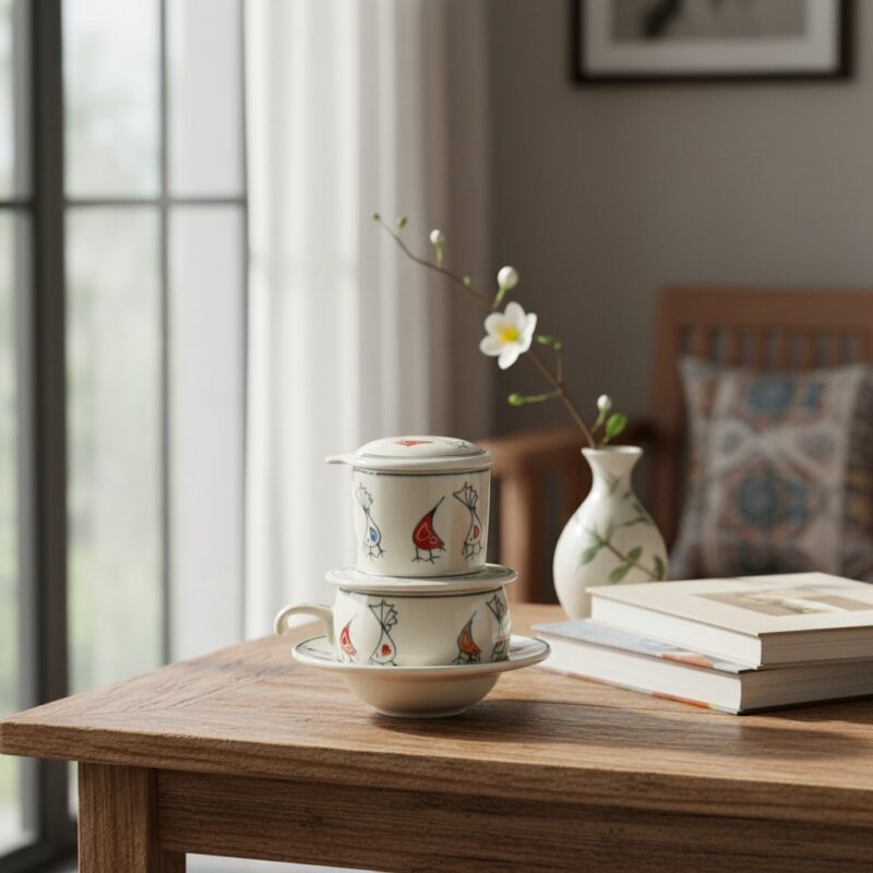 Cận cảnh bộ phin cà phê Bát Tràng cao 15cm với ... Cận cảnh bộ phin cà phê Bát Tràng cao 15cm với ...
