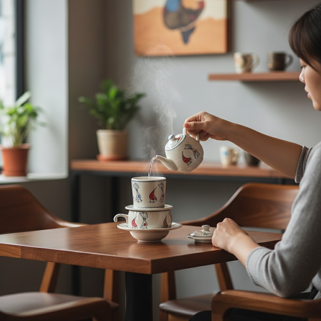 Một góc quán cà phê Việt Nam hiện đại với nội t...
