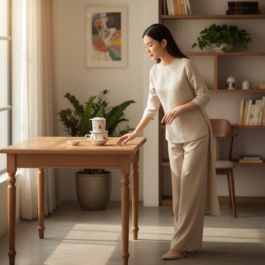 Một người mẫu trong trang phục thanh lịch, hiện...