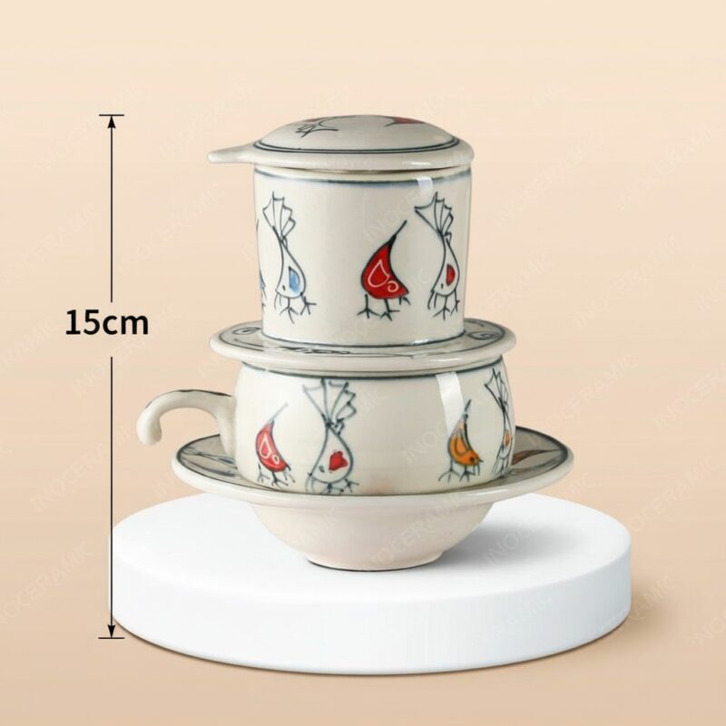 Kích thước Bộ Phin Cà Phê Gốm Sứ Bát Tràng Vẽ Tay Họa Tiết Chim Cá Dân Gian Kích thước Bộ Phin Cà Phê Gốm Sứ Bát Tràng Vẽ Tay Họa Tiết Chim Cá Dân Gian