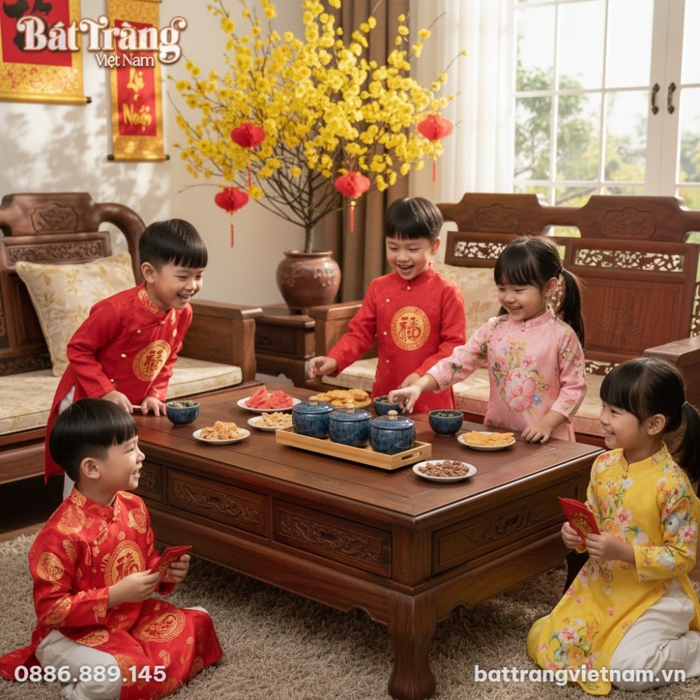 Khay mứt sứ Bát Tràng men hỏa biến xanh với 3 h...